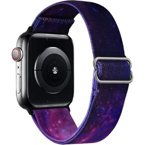 MOFREE Stretchy Strap Compatible with Apple Watch Band 38mm/40mm/41mm/42mm(Series 10),Adjustable Elestic Nylon Sport Women Men Strap for Series 10/9/8/7/6/SE/5/4/3/2/1 Replacement Black
