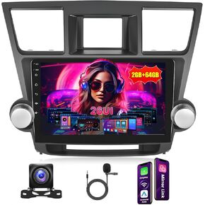 2+64GB inefala لـ Toyota Highlander 2009-2014 Android Car Stereo مع Carplay Android Auto ، شاشة تعمل باللمس HD 10.1 بوصة مع WiFi GPS FM/RDS RADIO