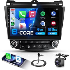 Podofo 10.1 Inch Android 13 Car Radio for Honda Accord 2003-2007, Wireless CarPlay Android Auto, GPS WiFi Bluetooth 32-Band DSP HD Backup Camera