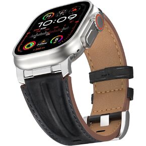أعلى الحبوب الجلدية الأصلية المتوافقة مع Apple Watch Ultra Band 49mm 46mm 45mm 44mm 42mm ، حزام فرقة الموصل المعدني الوعرة للنساء Men Iwatch Ultra 2/1 Series 10 9 8 7 6 5 4 3 2 1 SE in Kuwait