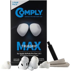 Comply TrueGrip MAX | Premium Memory Foam Replacement Earbud Tips for Apple AirPods Pro 1 & 2 | Long Lasting Comfort, Extreme Durability, Secure Fit, Superior Noise Isolation| White (Large) (3 Pairs)