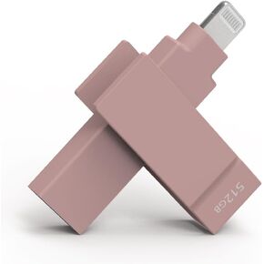 Apple MFi Certified 512GB Morandi Pink iXflash Flash Drive for iPhone, 2-in-1 USB Type A & Lightning Photo Stick for iPhone, iPhone Storage Flash Drive for Photos, iPad, Computer Backup