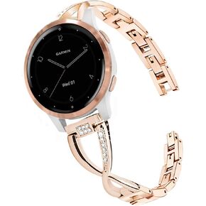 Watch Bands Compatible with Garmin Venu 3S/ Venu 2S / Vivoactive 4S / Vivomove 3S, 18mm Bling Diamond Stainless Steel Watchband Strap Jewelry Wristband for Women Rose Gold