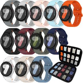 12 Pack Sport Bands with Storage Organizer Compatible for Samsung Galaxy Watch 7 6 5 4 Band 40mm 44mm/FE 40mm/Watch 6 Classic 43mm 47mm/5 Pro 45mm, No Gap Soft Silicone Strap for Women Men