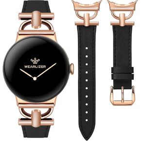 Wearlizer Leather Bands Compatible with Google Pixel Watch 3 41mm/Pixel Watch 2/1 Band Women, Dressy Designer Slim Leather Strap with D-Shape Metal Buckle for Pixel Smartwatch Accessories