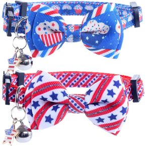 American Flag Cat Collar with Bell Bow Tie Star Breakaway Adjustable for 4th of July Independence Day in Kuwait