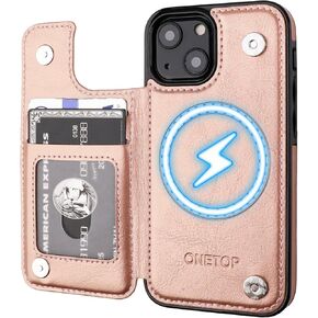 onetop متوافق مع Magsafe for iPhone 13 Wallet Case مع حامل البطاقة ، وحالة حظر RFID الجلدية ، وغطاء مغناطيسي مزدوج ، وغطاء متين للصدمات 6.1 بوصة (بني)