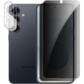 [2+2 Pack] Privacy Screen Protector for Samsung Galaxy S25 Plus, Anti-Spy Shatterproof Tempered Glass with Camera Lens Tempered Glass 9H Hardness Bubble Free Anti-Glare Case Friendly