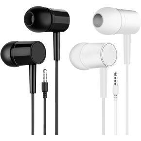 in Ear Headphones Wired Earbuds, Noise Cancelling, Gaming, Running Headphones for Women & Men, Wired Earbuds 3.5mm Jack, for Laptop, Mp3, Smartphones, Clear Calls, Black & White - 2 Pack
