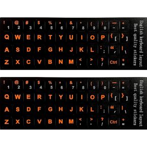 3PCS English Keyboard Stickers Waterproof Replacement Computer Laptop Keyboard Stickers Orange Lettering with Non Transparent Black Background (English Keyboard Stickers)(English)