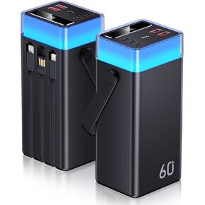 Power Bank 60000mAh 22.5W Fast-Charging Portable Charger with Built-in Cables for iPhone 16/15/14/13, Xiaomi, Travel Camping Outdoor​