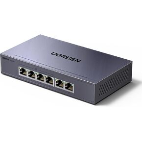 UGREEN Ethernet Switch, 6 Port PoE Switch, 4 PoE+@60W and 2 Gigabit Uplink, Plug & Play, Auto/VLAN/Extend Mode, Sturdy Metal, Desktop or Wall Mount Network Splitter Hub for Security Camera, IP Phone