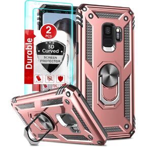 LeYi for Galaxy-S9-Phone-Case: Galaxy S9 Case with 2 PCS Soft Screen Protector, Military-Grade Protective Metal Ring Kickstand Android Phone Cases Cover S9, Black