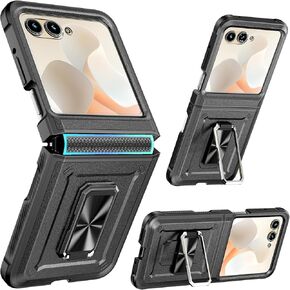 for Motorola Razr 2024/2025 Case [Not fit Ultra or Plus], with Hinge Protection & Built-in Screen Protector,360°Kickstand Full-Body Rugged Shockproof Protective Cover for Moto Razr 2024 - Black