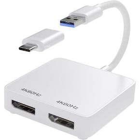 USB C to Dual DisplayPort Adapter 4K 60Hz - DisplayLink DL6950 Extend/Mirror to Dual Monitors for MacBook Pro/Air M1 M2 M3, Windows 11/10 PC, Gaming Monitors - Thunderbolt 3/4 & USB 3.0 Compatible