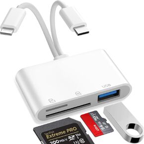 قارئ بطاقة SD لـ iPhone ipad Mac و Lightning & USB-C موصلات مزدوجة قارئ بطاقة الذاكرة مع فتحات SD/Micro SD/USB-A 3 ، محول الكاميرا الرقمية iPhone للتصوير الفوتوغرافي والتوصيل والتشغيل