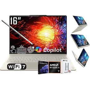 Lenovo Yoga 7 2-in-1 AI PC Copilot Laptop, 16" 2K LCD Touchscreen, AMD Ryzen AI 5 340, AMD Radeon 840M, 16GB LPDDR5X, 512GB SSD, WiFi 7, Backlit KB, Fingerprint, 1080P Webcam, W/128 PSD, Win 11 PRO