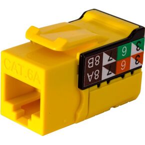 VC VERTICAL CABLE CAT6A RJ45 Keystone Jack, Yellow (50 Pack) - 8 Positions, Gold Plated Brass Contacts, 110 IDC Termination, UL Listed, ANSI/TIA-568C.2