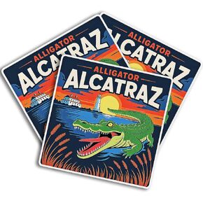Funny Political Alligator Alcatraz Detention Facility Retro Sunset Vintage Quote Decal Sticker for Car Body, Phones, Laptop, Water Bottles, Mug