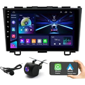 4+64G Android 14 Car Stereo Radio for Honda CRV 2007-2011 with Wireless CarPlay Android Auto, 9‘’ IPS HD Touch Screen Radio with Bluetooth/WiFi/GPS/Backup Camera/SWC/FM/Mirror Link/Mic