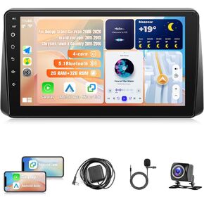 Android Car Radio for Dodge Grand Caravan 2011-2020 / Chrysler Town & Country 2011-2016 / Chrysler Grand Voyager 2011-2015 with Carplay Android Auto, 9" Head Unit Stereo BT GPS WiFi FM DSP