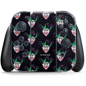 Skinit Decal Gaming Skin Compatible with Nintendo Switch Joy Con Controller - Officially Licensed Warner Bros Joker Logo Pattern Design