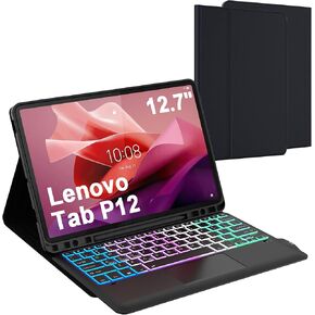 for Lenovo Tab P12 2023 12.7 inch Keyboard Case: 3 Zone 7 Colors Backlit Trackpad Keyboard for 12.7" Lenovo Tablet P12 2023 - Detachable Smart Touchpad Wireless Keyboard Folio Cover with Pen Holder