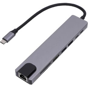 USB C Hub, Aluminum Alloy 8 in 1 USB Type C Hub, USB Hub with 2 Type C, 1 USB A 3.0, 1 USB 2.0, and LAN Port for Phone Tablet Laptop, USB C Docking Station Splitter