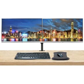 HP EliteDisplay E243 24in 1920x1080 (1FH47A8) FHD IPS LED-Backlit LCD 2-Pack Monitor Bundle with HDMI, VGA, DisplayPort, MK270 Wireless Keyboard and Mouse, Gel Mouse Pad, Desk Mount Dual Monitor Stand