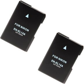 2-Pack Replacement EN-EL 14A Battery for Nikon D3100, D3200, D3300, D3400, D5100, D5200, D5300, D5500, D5600, Df Digital SLR - COOLPIX P7000, P7100, P7700, P7800 Digital Camera (New Version)