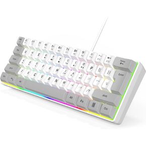 Wired RGB Gaming Membrance Keyboard. 60 Percent Mini Creamy LED Computer Keyboard .Small Ergonomic Clicky Teclado with ABS Backlit Unreplaceable Keycaps. (White Case + Grey Keycaps)