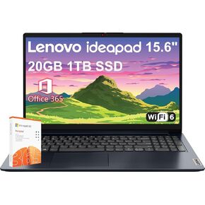Lenovo Ideapad 1 Home & Student Labtop (15.6 "HD Anti-Glare ، 20 جيجا بايت ذاكرة الوصول العشوائي ، 1 تيرابايت SSD ، 1 سنة Office 365 ، Intel Dual Core Processor) لوحة مفاتيح رقمية ، كاميرا ويب ، Wi-Fi 6 ، HDMI ، وار