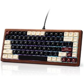 WK84 USB-C Wired Wooden Mechanical Keyboard, 75% Layout 84 Keys, Gasket Mount, RGB Backlit, Hot-Swappable Green Switches, QMK/VIA Programmable, for Gaming & Typing