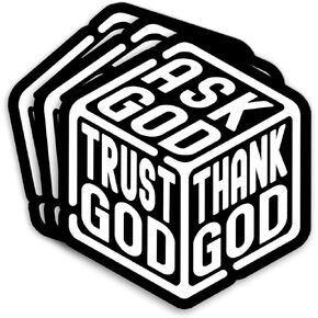 (3Pcs) Ask God Trust God Thank God Sticker, Religious Christian Jesus Decal Bible Verse Scripture 3" Motivational Positive Waterproof Vinyl Stickers for Laptop Water Bottle Birthday Gifts 3 Inches