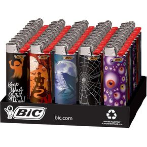 BIC Maxi Pocket Lighter, Special Edition Spooky Collection, Assorted Unique Lighter Designs, 50 Count Tray of Lighters