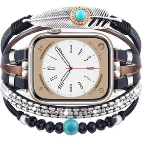 VISOOM Band For Apple Watch Bands Women 42mm(S10) 41mm 40mm 38mm,Posh Multilayer Fashion Handmade Leather Wrap For iPhone iWatch Apple Watch Series 10 9 8 SE 7 6 5 4 3 2 1 Strap Bands-Black