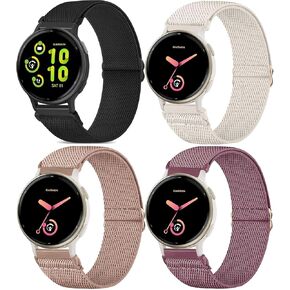 4 Pack Stretchy Watch Bands Compatible with Garmin Vivoactive 6/ Vivoactive 5, 20mm Loop Nylon Elastic Fabric Strap for Garmin Vivoactive 3 Music Women Men