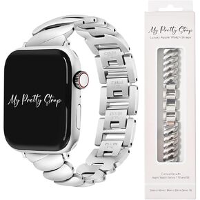 My Pretty Strap- Compatible Apple Watch Band - Stainless Steel iWatch Strap for Women - Series 1-10, SE & Ultra (38MM/ 40MM/ 41MM/ 42MM/ 44MM/ 45MM/ 49MM) - Gold, Silver -Ripple