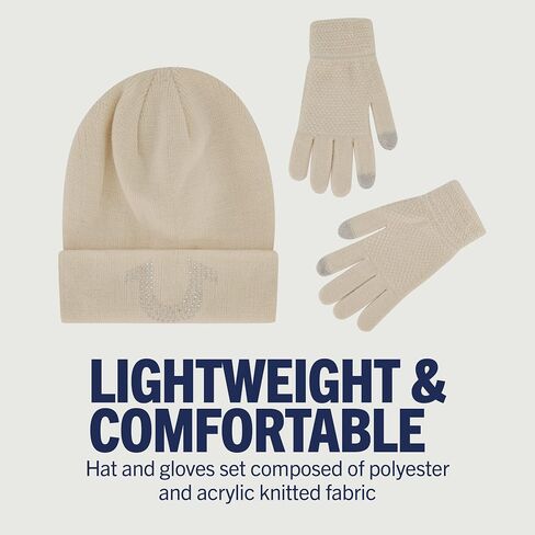 True Religion Beanie Hat and Touchscreen Glove Set, Cuffed Winter Knit Cap with Rhinestone Logo and Touch Screen Mittens, Black, One Size in Saudi Arabia