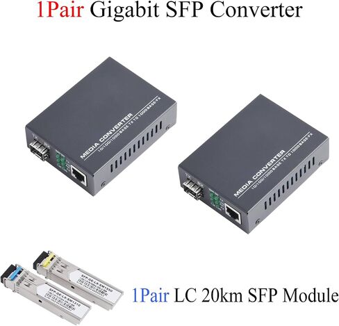 Gigabit SFP Media Converter - 1 SFP to 1 RJ45 Transceiver, 10/100/1000M Fiber Optic Switch with 3KM/20KM LC/SC SFP Module, Auto - Negotiation (1PCS) in Kuwait