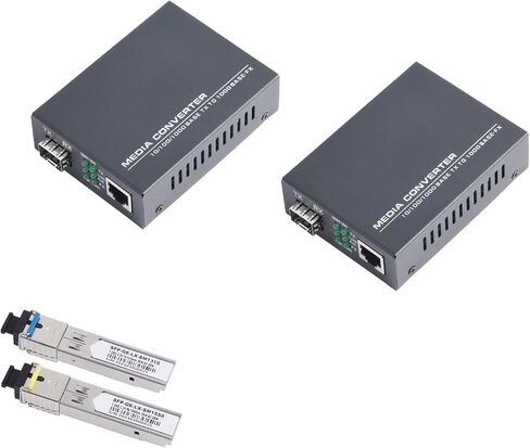 Gigabit SFP Media Converter - 1 SFP to 1 RJ45 Transceiver, 10/100/1000M Fiber Optic Switch with 3KM/20KM LC/SC SFP Module, Auto - Negotiation (1PCS) in Kuwait