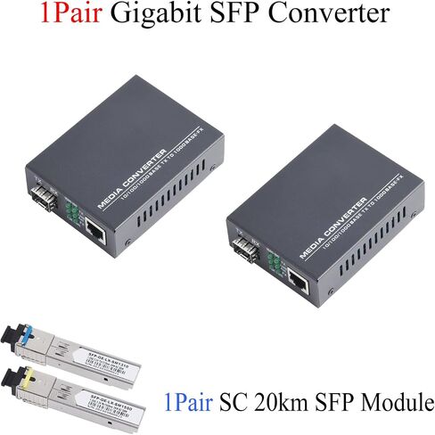 Gigabit SFP Media Converter - 1 SFP to 1 RJ45 Transceiver, 10/100/1000M Fiber Optic Switch with 3KM/20KM LC/SC SFP Module, Auto - Negotiation (1PCS) in Kuwait