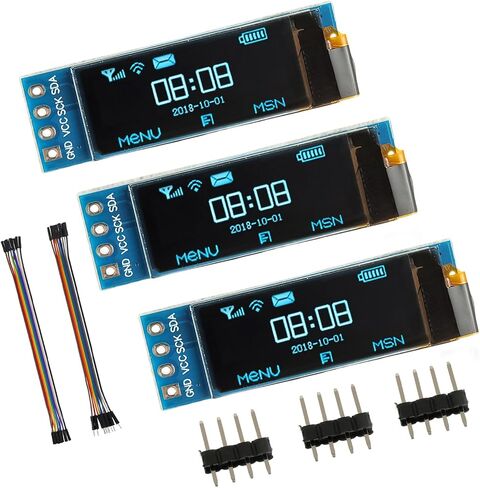 0.91 بوصة I2C IIC OLED MONDING MODULE 128X32 بكسل لوحة شاشة شاشة ذاتية الأنساب لمشاريع Arduino Raspberry Pi مع الأسلاك (3Pack Blue) in Kuwait