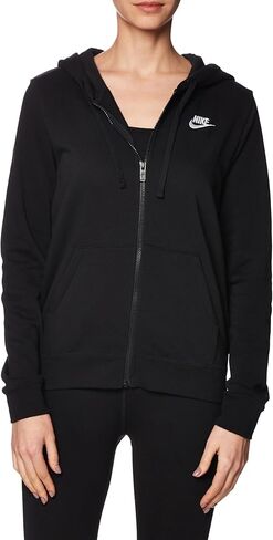 سترة بغطاء للرأس بسحاب كامل للنساء من Nike Sportswear Club Fleece (AS1، ألفا، كبير، عادي، عادي، رمادي داكن هيذر/أبيض) in Saudi Arabia