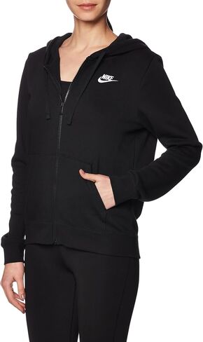 سترة بغطاء للرأس بسحاب كامل للنساء من Nike Sportswear Club Fleece (AS1، ألفا، كبير، عادي، عادي، رمادي داكن هيذر/أبيض) in Saudi Arabia