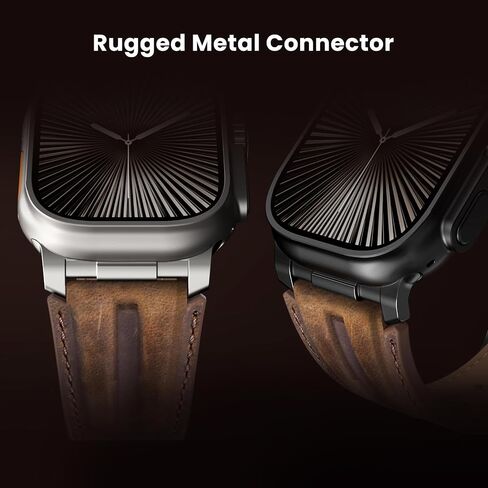 Top Grain Genuine Leather Compatible with Apple Watch Ultra Band 49mm 46mm 45mm 44mm 42mm, Rugged Metal Connector Band Strap for Women Men iWatch Ultra 2/1 Series 10 9 8 7 6 5 4 3 2 1 SE in Saudi Arabia
