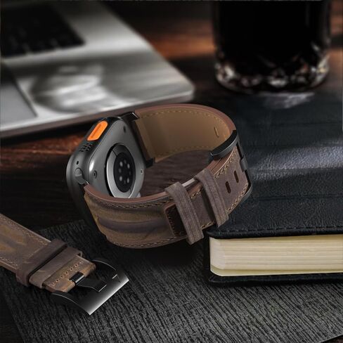 Top Grain Genuine Leather Compatible with Apple Watch Ultra Band 49mm 46mm 45mm 44mm 42mm, Rugged Metal Connector Band Strap for Women Men iWatch Ultra 2/1 Series 10 9 8 7 6 5 4 3 2 1 SE in Saudi Arabia