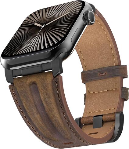 Top Grain Genuine Leather Compatible with Apple Watch Ultra Band 49mm 46mm 45mm 44mm 42mm, Rugged Metal Connector Band Strap for Women Men iWatch Ultra 2/1 Series 10 9 8 7 6 5 4 3 2 1 SE in Saudi Arabia
