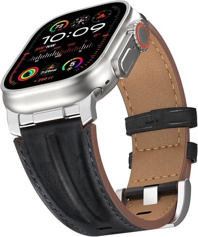 أعلى الحبوب الجلدية الأصلية المتوافقة مع Apple Watch Ultra Band 49mm 46mm 45mm 44mm 42mm ، حزام فرقة الموصل المعدني الوعرة للنساء Men Iwatch Ultra 2/1 Series 10 9 8 7 6 5 4 3 2 1 SE in Kuwait