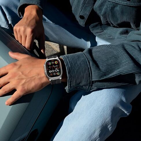 أعلى الحبوب الجلدية الأصلية المتوافقة مع Apple Watch Ultra Band 49mm 46mm 45mm 44mm 42mm ، حزام فرقة الموصل المعدني الوعرة للنساء Men Iwatch Ultra 2/1 Series 10 9 8 7 6 5 4 3 2 1 SE in Kuwait